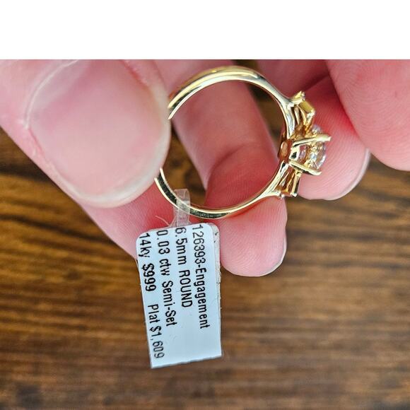 Sweet Engagement Ring 6.5mm Round Semi-Set Cubic Zirconia Gold-Tone Ring Size 8 - Picture 10 of 14